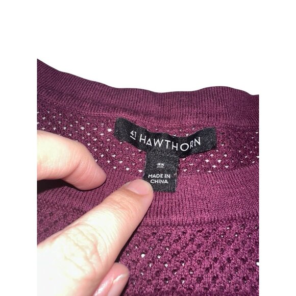 41 Hawthorn Womens Pointelle Knit Sweater Plus Sz 2X Burgundy Maroon - Picture 3 of 6